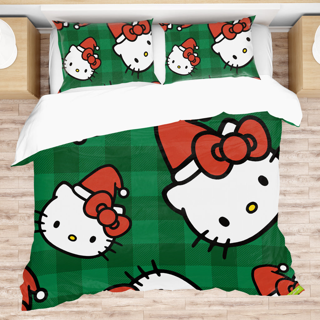 Hello Kitty Christmas Quilted Bedding Set Green Cozy Christmas Cuddles