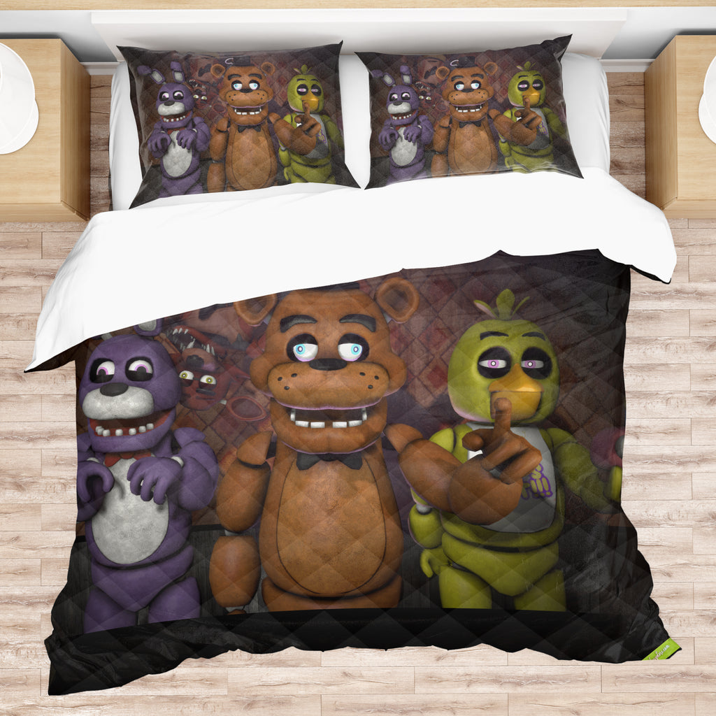 FNaF Bedding Set 3D Quilt Set Cartoon Freddy Fazbear Chica Foxy Bed Linen