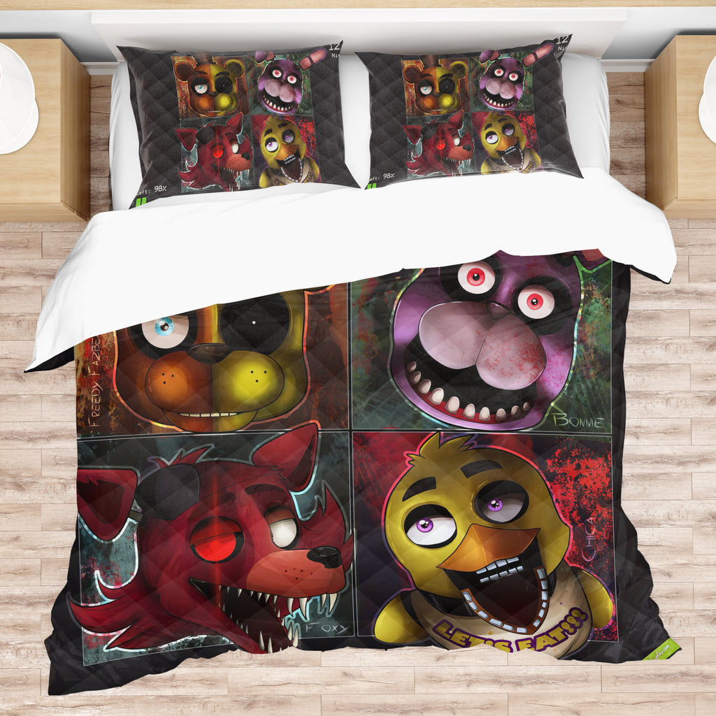 FNaF Bedding Set 3D Quilt Set Cute Freddy Bonnie Foxy Chica Bed Linen