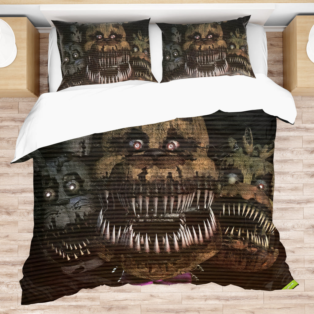 FNaF Bedding Set Nightmare Freddy Bonnie Chica Quilt Set 3D Horror Movie