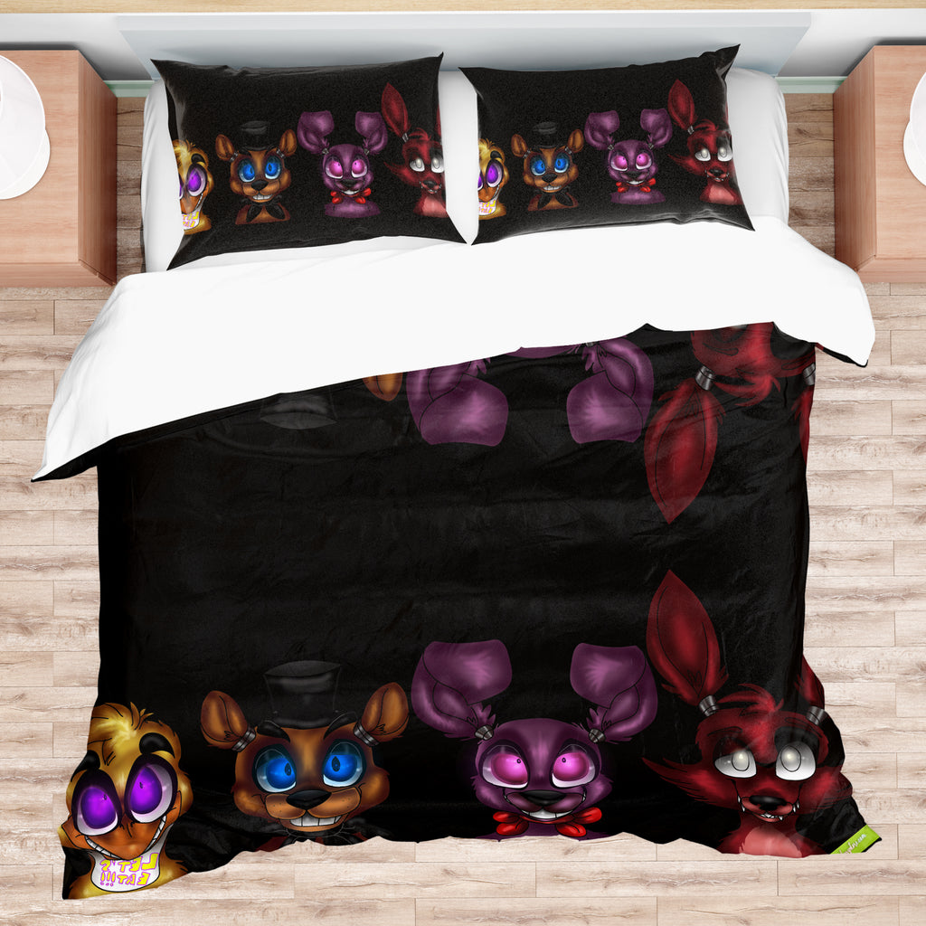 FNaF Bedding Set Cute Nightmare Bonnie Foxy Freddy Chica Quilt Set 3D Horror Movie