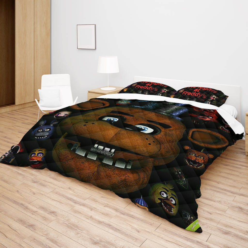 FNaF Bedding Set Game Freddy Fazbear Golden Freddy Black Quilt Set