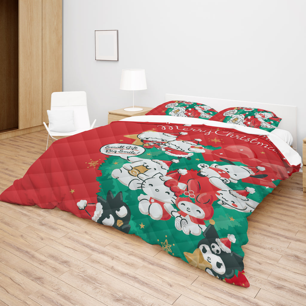 Hello Kitty Bed Set - Merry Christmas Bedding Luxurious Quilted Bed Set