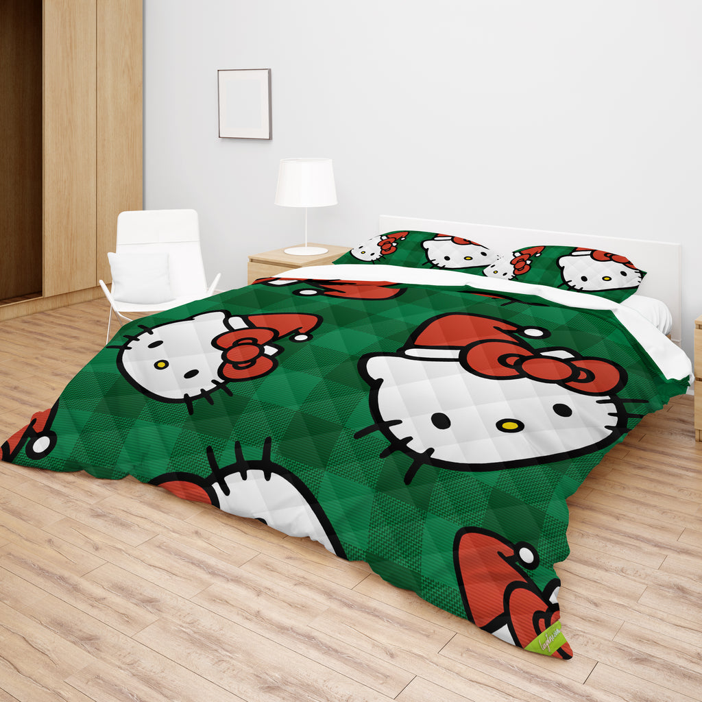 Hello Kitty Christmas Quilted Bedding Set Green Cozy Christmas Cuddles