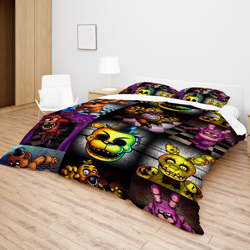 FNaF Bedding Set Colorful Quilt Set Cartoon Freddy Fazbear Chica Fox Bed Linen