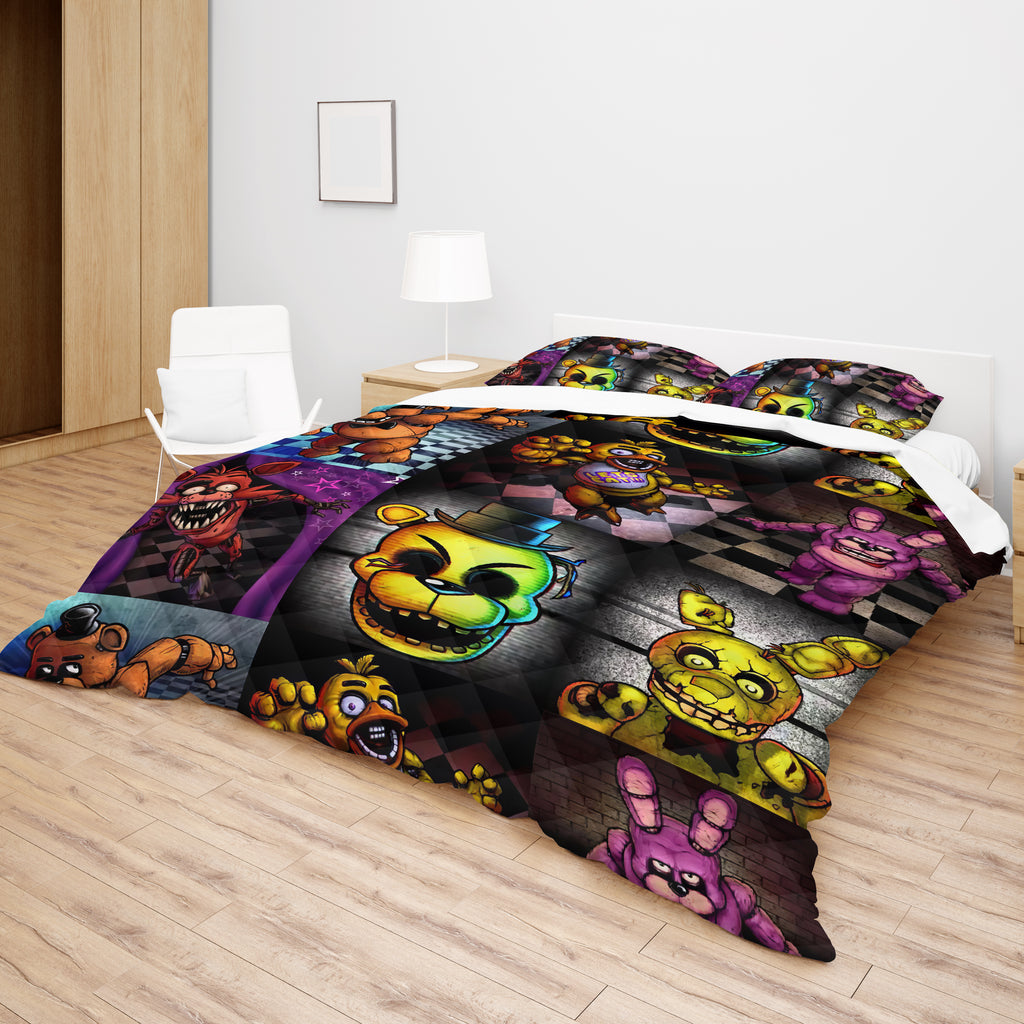FNaF Bedding Set Colorful Quilt Set Cartoon Freddy Fazbear Chica Fox Bed Linen