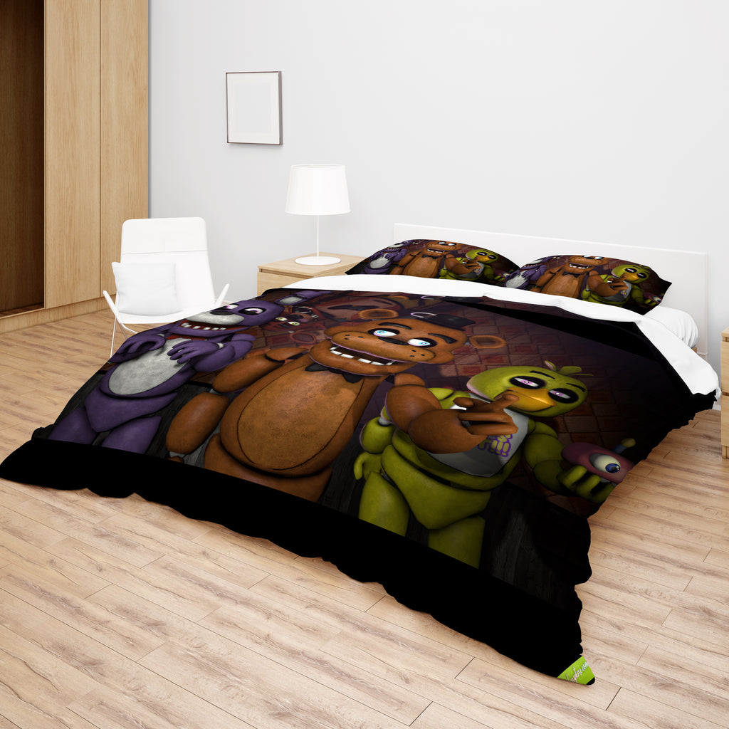 FNaF Bedding Set 3D Quilt Set Cartoon Freddy Fazbear Chica Foxy Bed Linen