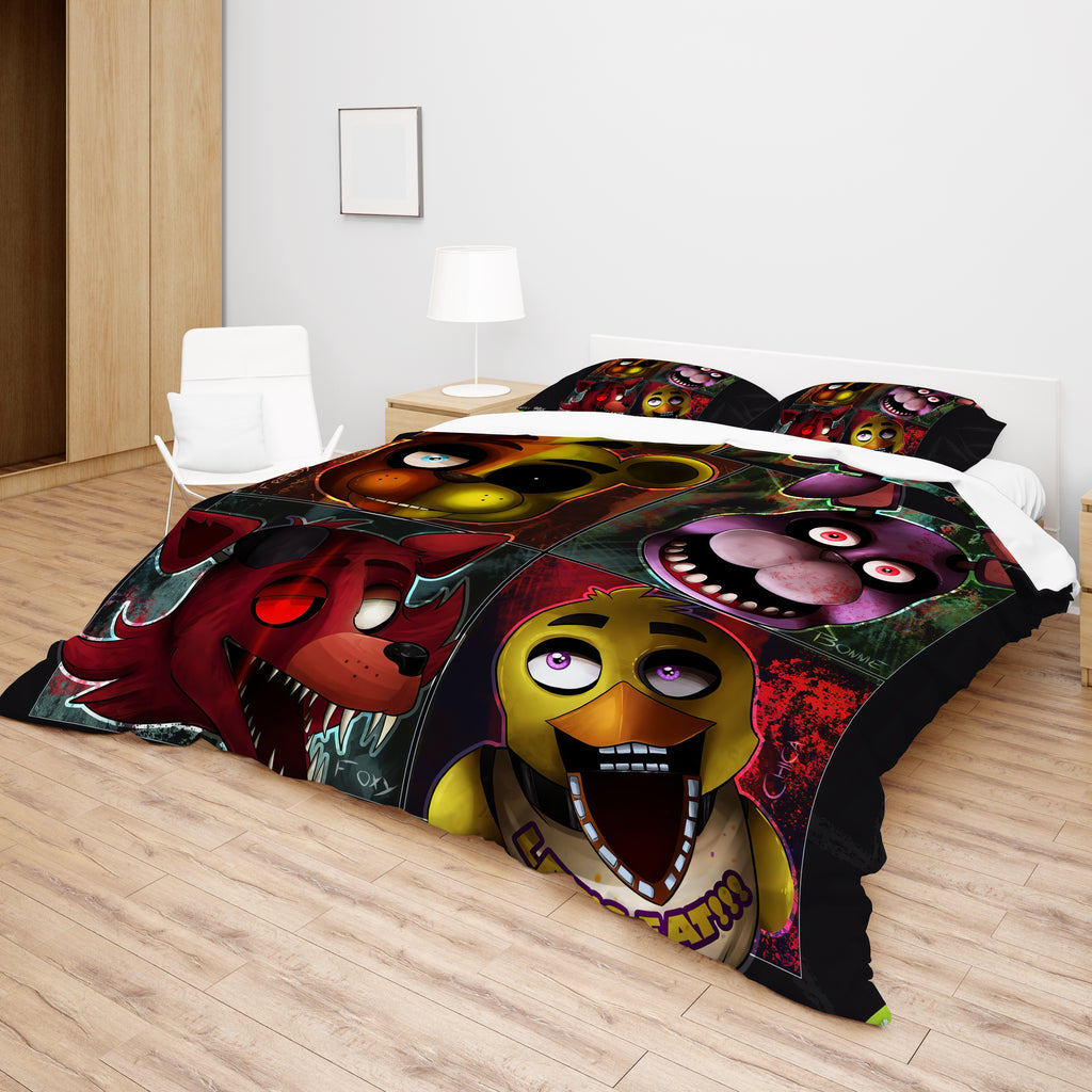 FNaF Bedding Set 3D Quilt Set Cute Freddy Bonnie Foxy Chica Bed Linen