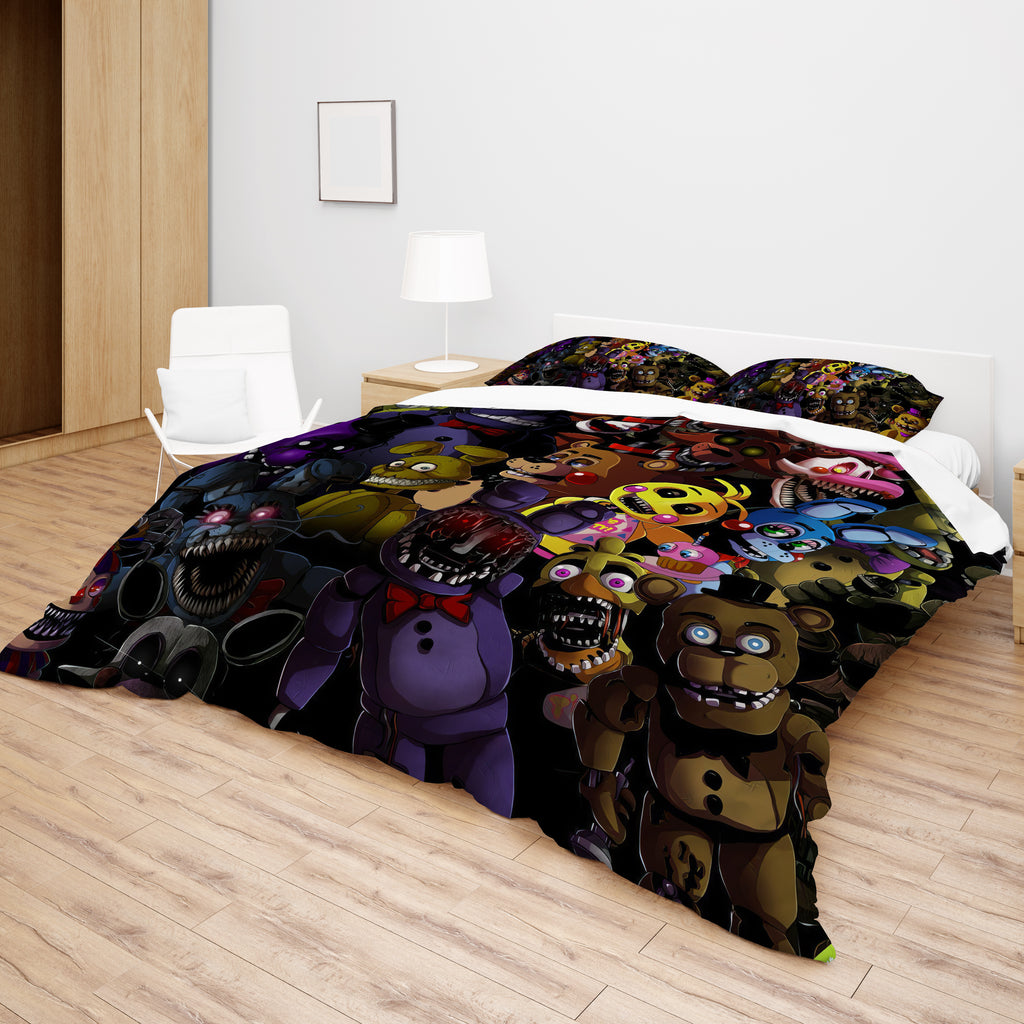 FNaF Bedding Set Cartoon Horror Movie Quilt Set FNaF World Withered Bonnie Glamrock