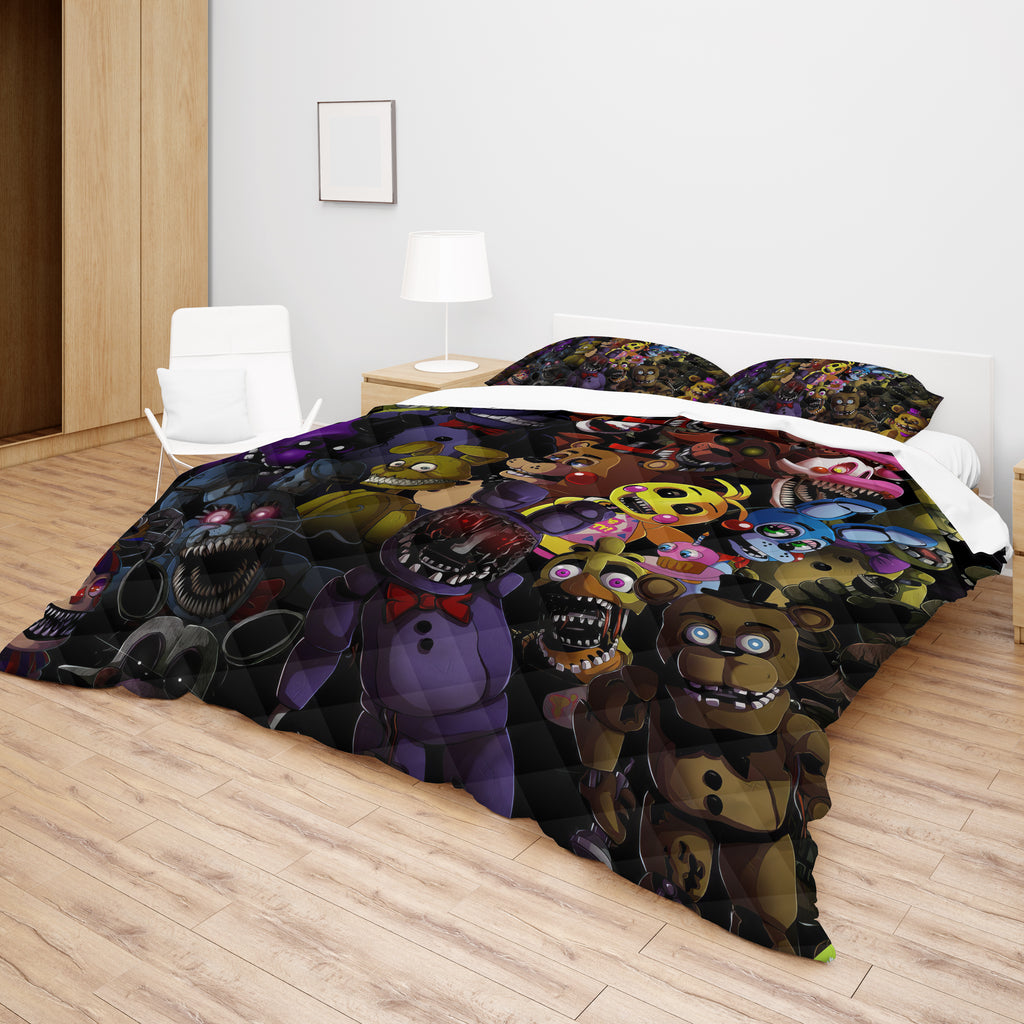 FNaF Bedding Set Cartoon Horror Movie Quilt Set FNaF World Withered Bonnie Glamrock