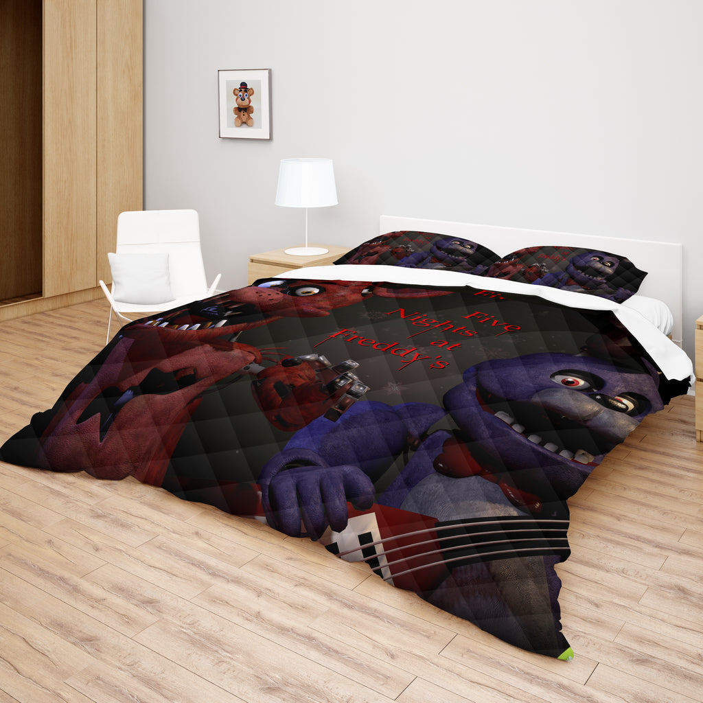 FNaF Bedding Set Bonnie Foxy Glamrock Quilt Set 3D Horror Movie