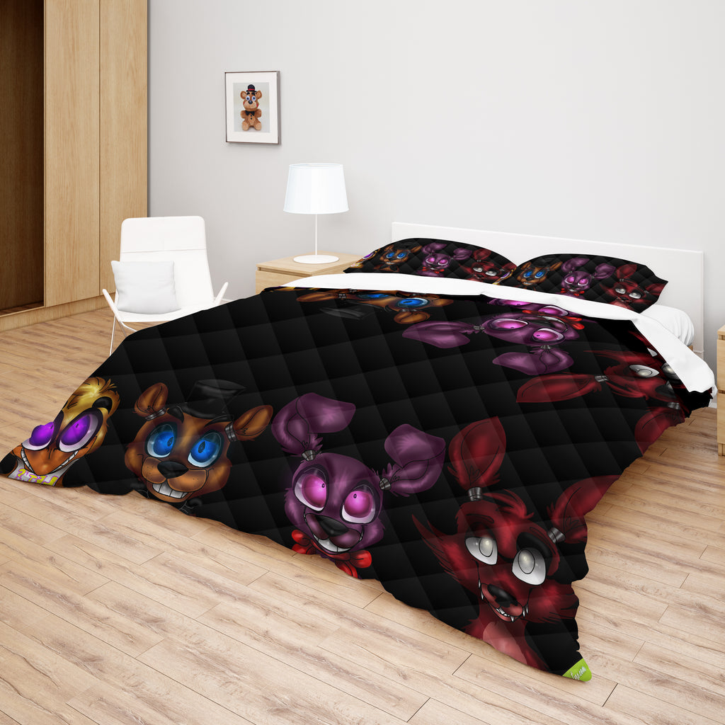 FNaF Bedding Set Cute Nightmare Bonnie Foxy Freddy Chica Quilt Set 3D Horror Movie
