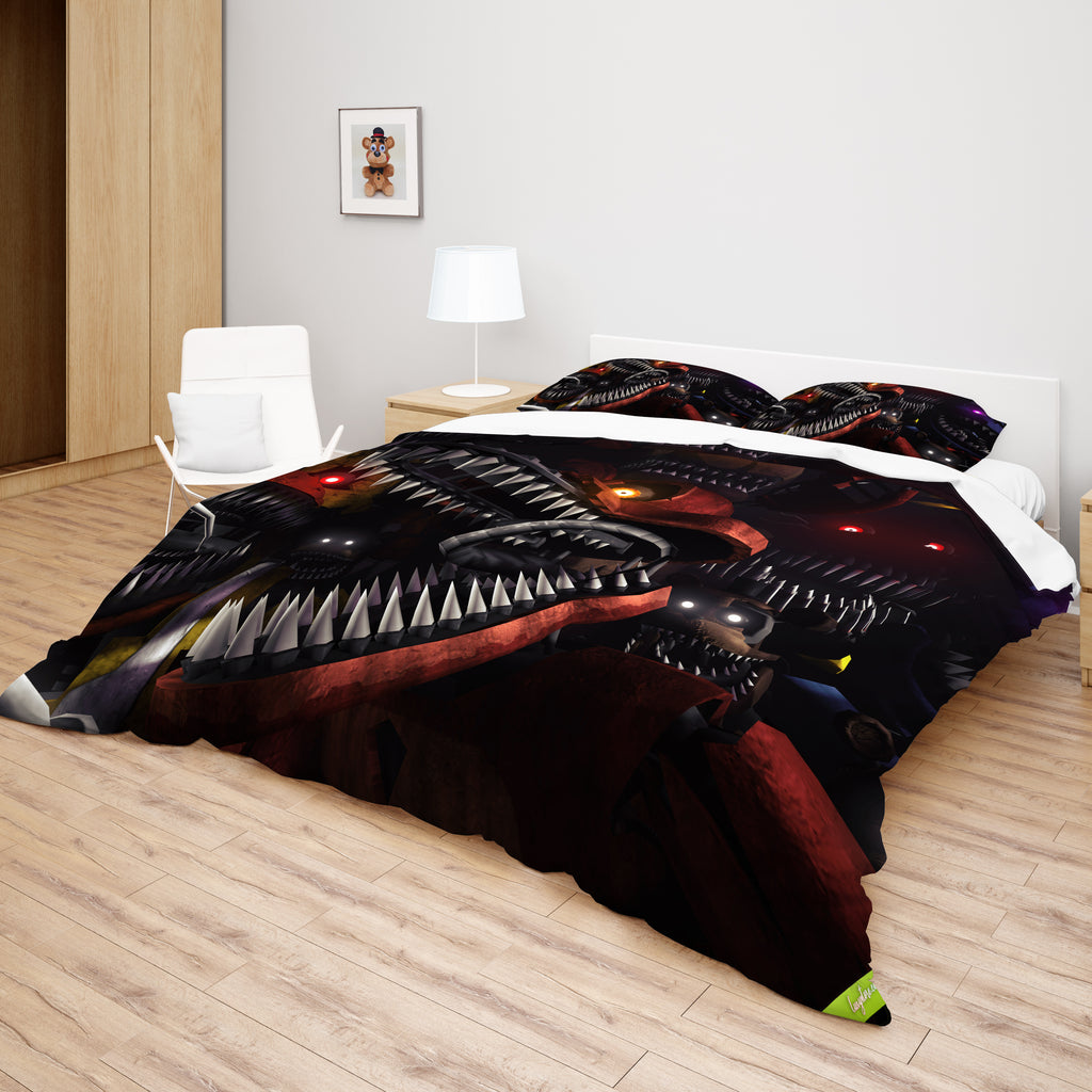 FNaF Bedding Set 3D Horror Game Nightmare FNaF World Quilt Set Comfortable Soft Breathable