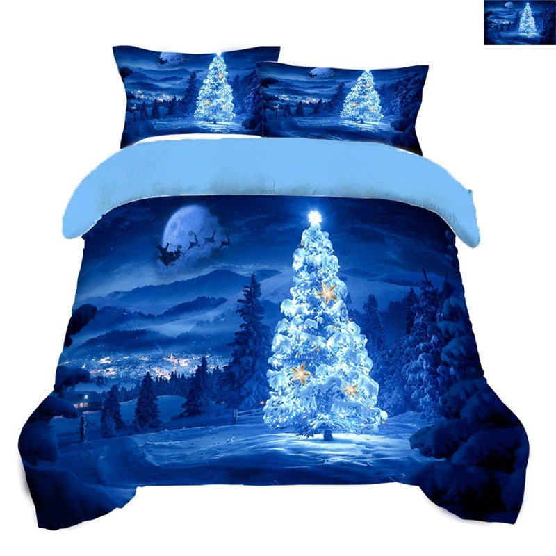 Christmas Bedding Sets 3D Christmas Tree Twin Full Quenn King Size Blue Bedding Sets Bed Linen