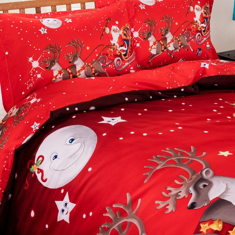 Christmas Bedding Sets 3D Merry Christmas Deer And Santa Claus Microfiber Bedclothes