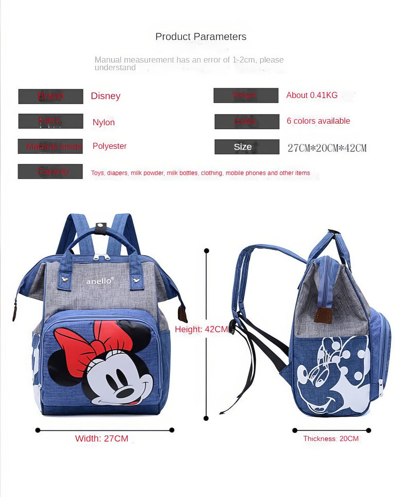 Minnie Backpack - Mommy Diaper Bag School Bags Travel Backpack Large Capacity Durable Cute