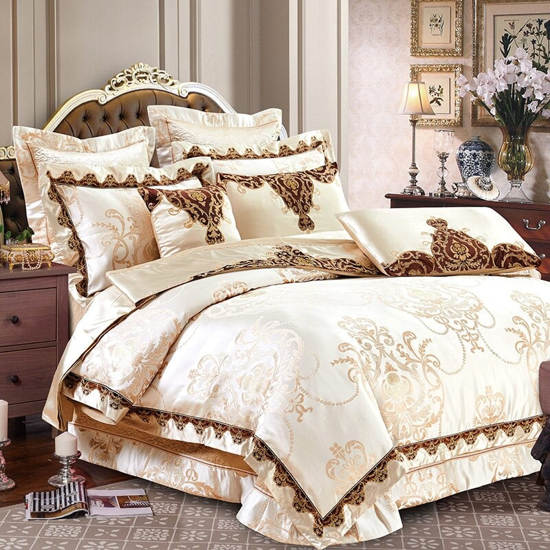 Luxury Bedding Sets Beige Embroidered Cotton Bedspread King Queen Size Luxury Bed Room