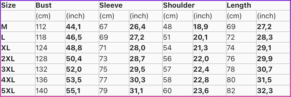 zip up hoodie size chart