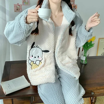 Kawaii Sanrio Pochacco Coral Fleece Pajama Pants Women Ins Cartoon