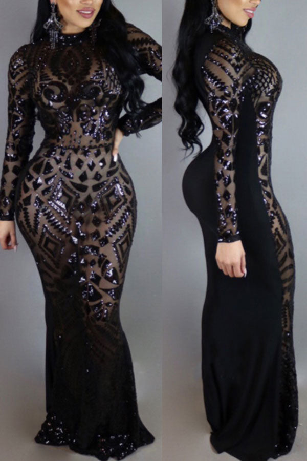 long sleeve maxi sequin dress