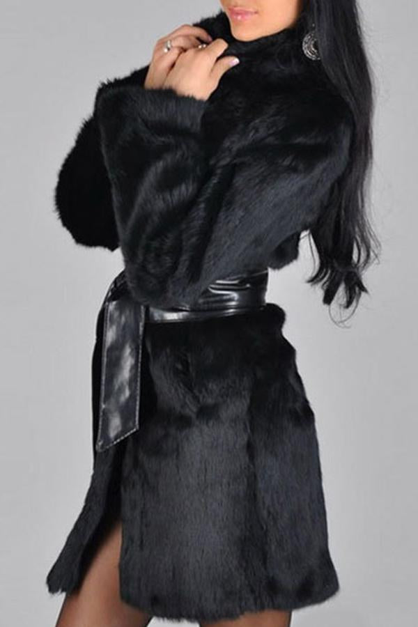 long black faux fur coat with hood