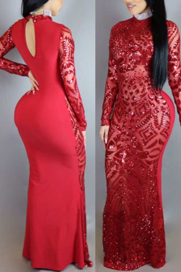 red glitter long sleeve dress