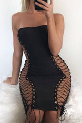 Sexy Double Lacing Wrapped Chest Dress 
