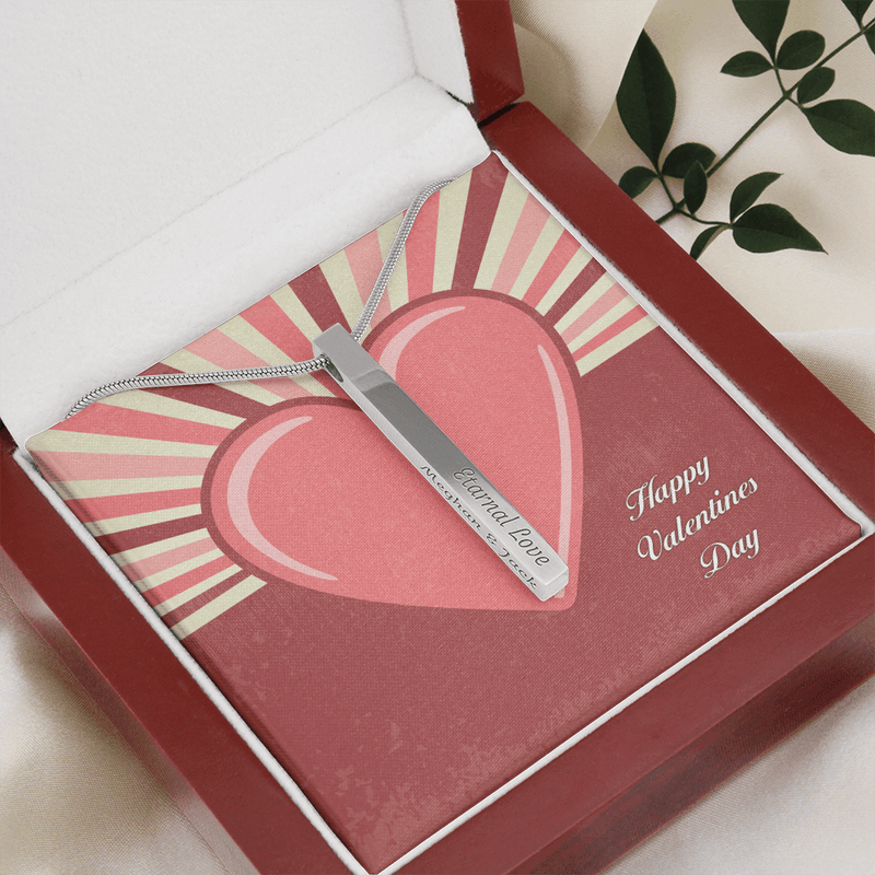 Vertical Stick Valentines Necklace Jewelry ShineOn Fulfillment Engraved Stick Necklace - 2 Sides (Stainless Steel) Luxury Box 