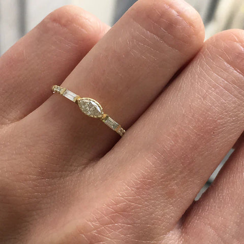 Jennie Kwon Diamond Marquise Baguette Equilibrium Ring