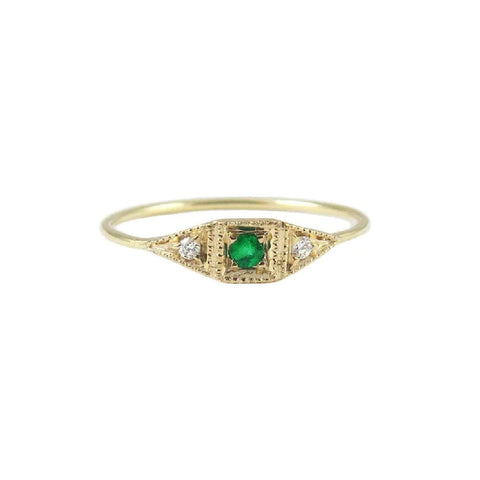 Emerald Mini Deco Point Gold Ring