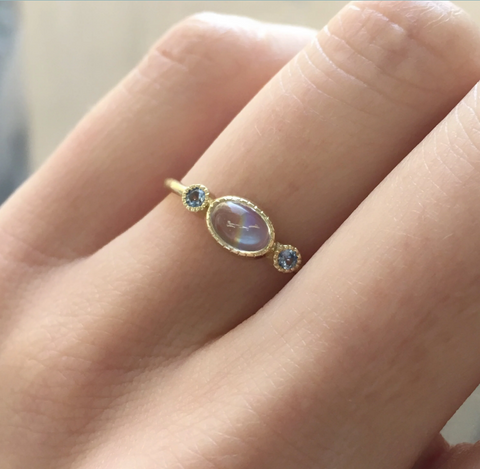 Moonstone Reese Gold Ring on model hand