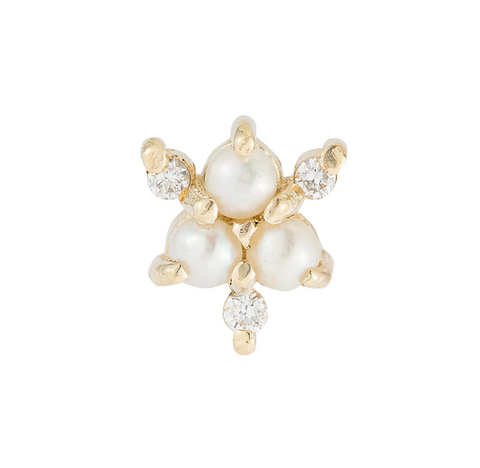 Pearl Diamond Snowflake Gold Stud Earring