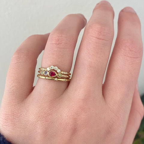 Ruby Teardrop Ring stack on finger