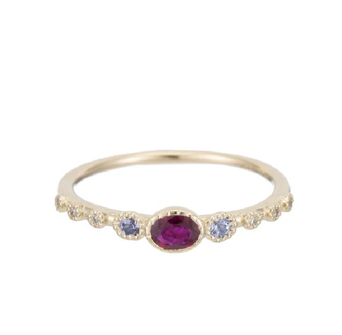 Ruby Tanzanite Diamond Dew Gold Ring