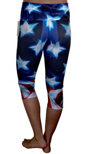 Young teenager wearing american flag leggings and spreading joy