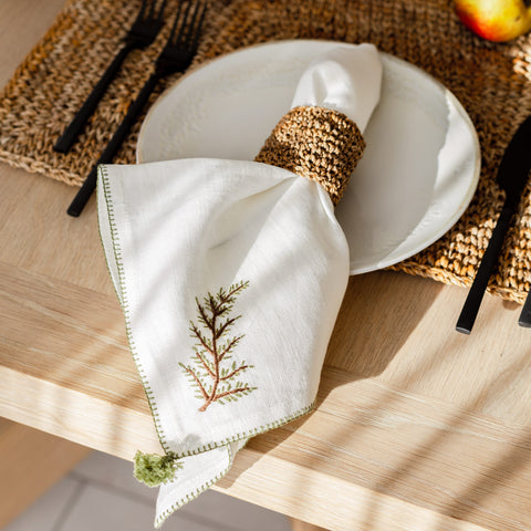 Christmas hand embroidered linen napkin from artha collections