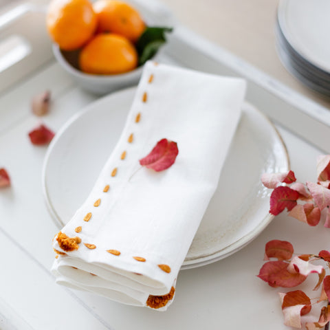 Cream linen hand embroidered napkin holiday decor from artha collections