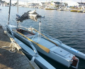 Team Gold Rush. Solo effort by Mark Dussel in a home-built trimaran.