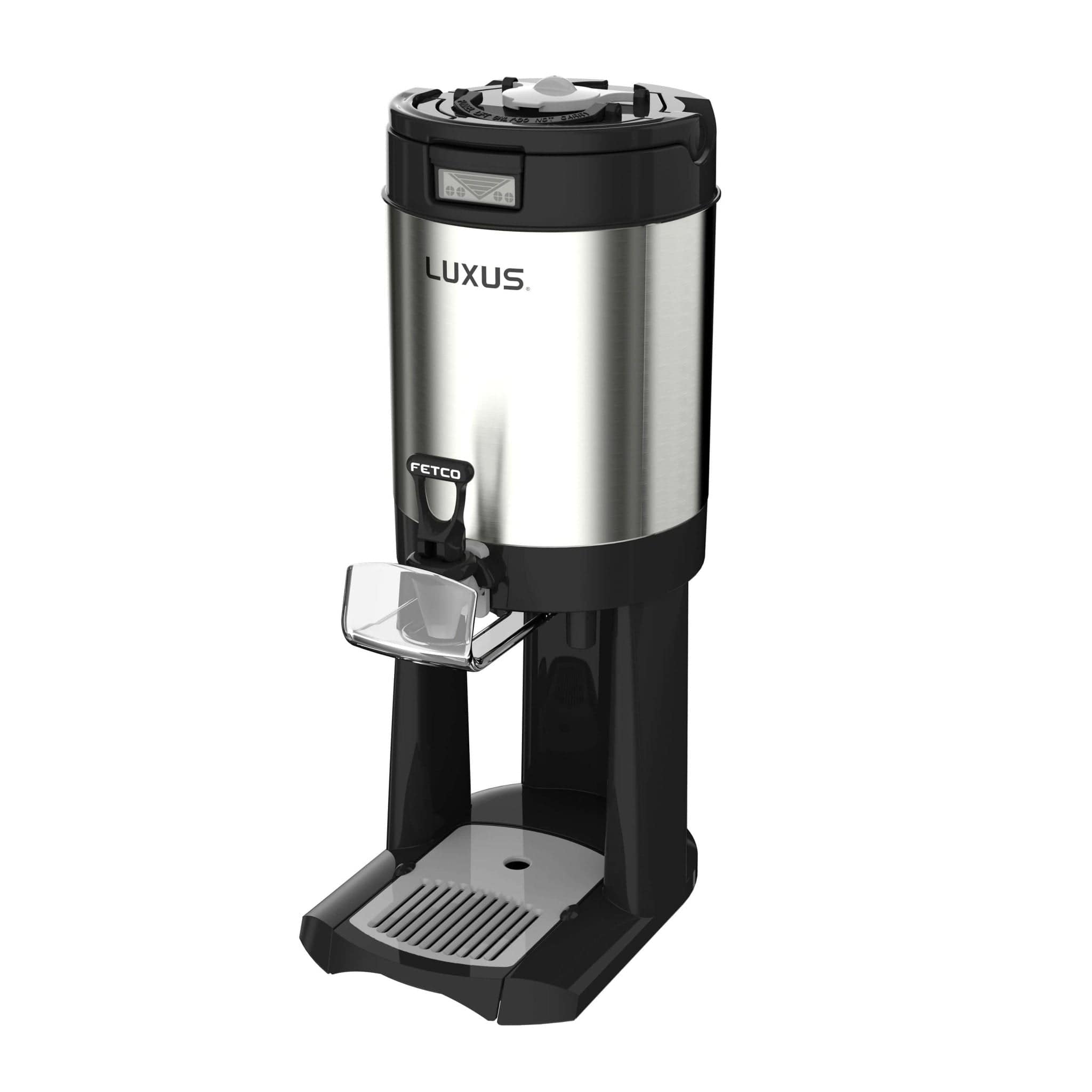 Restaurantware Met Lux 3L Coffee Dispenser, 1 Pump Lever Coffee Pump Dispenser-25 HR Heat Retention, Built-in Handle, Silver Stainless Steel Airport