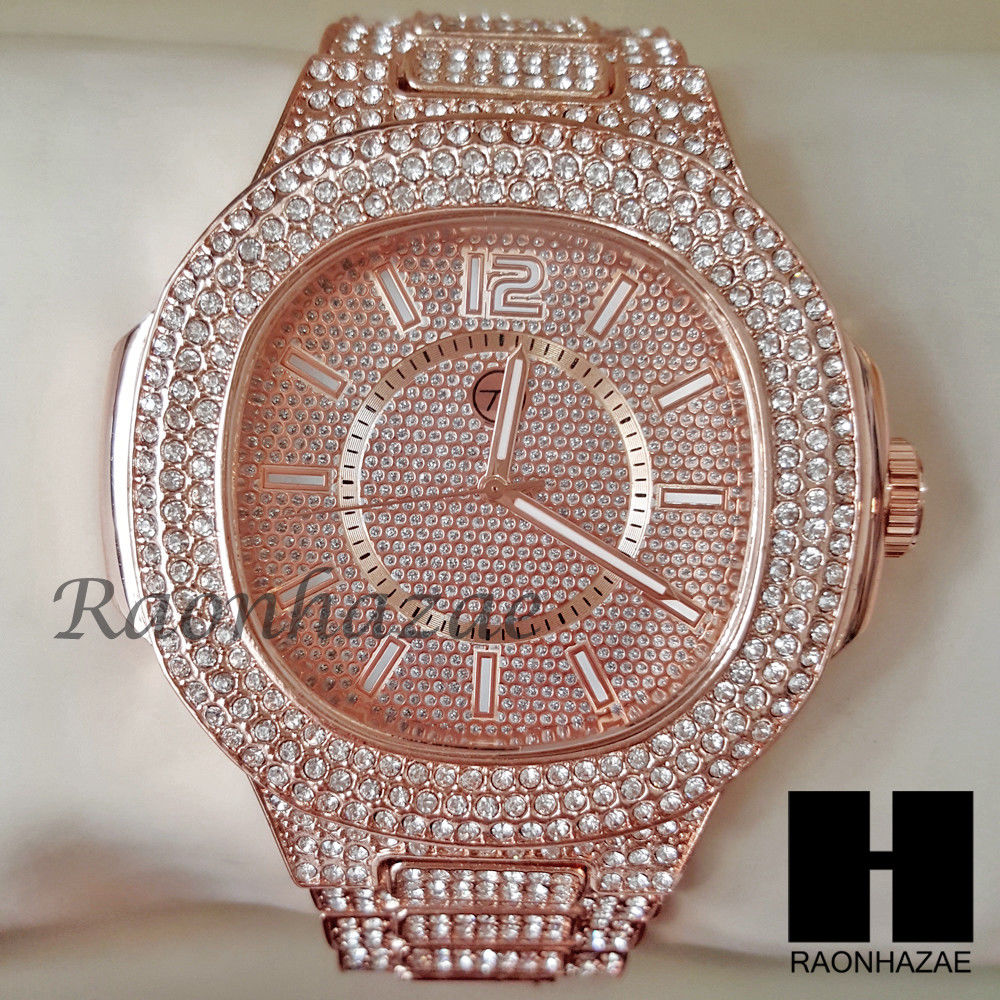 Rapper White Gold Finished Simulated Diamond Watch & Bracelet Set 27RG