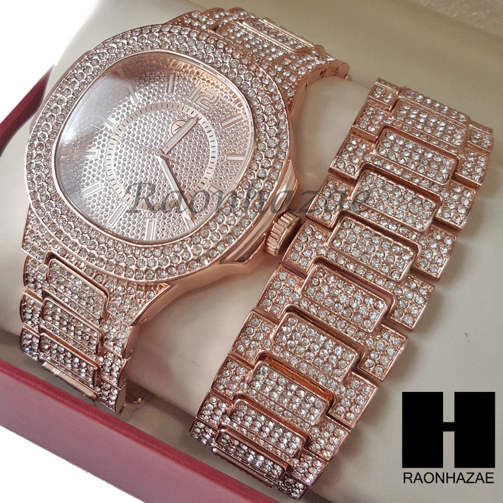 Rapper White Gold Finished Simulated Diamond Watch Bracelet Set 27rg Raonhazae