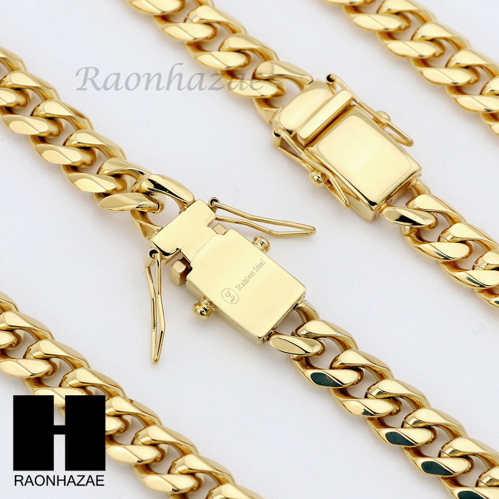 Stainless steel Gold Finish Heavy 10mm Miami Cuban Link Chain Ne