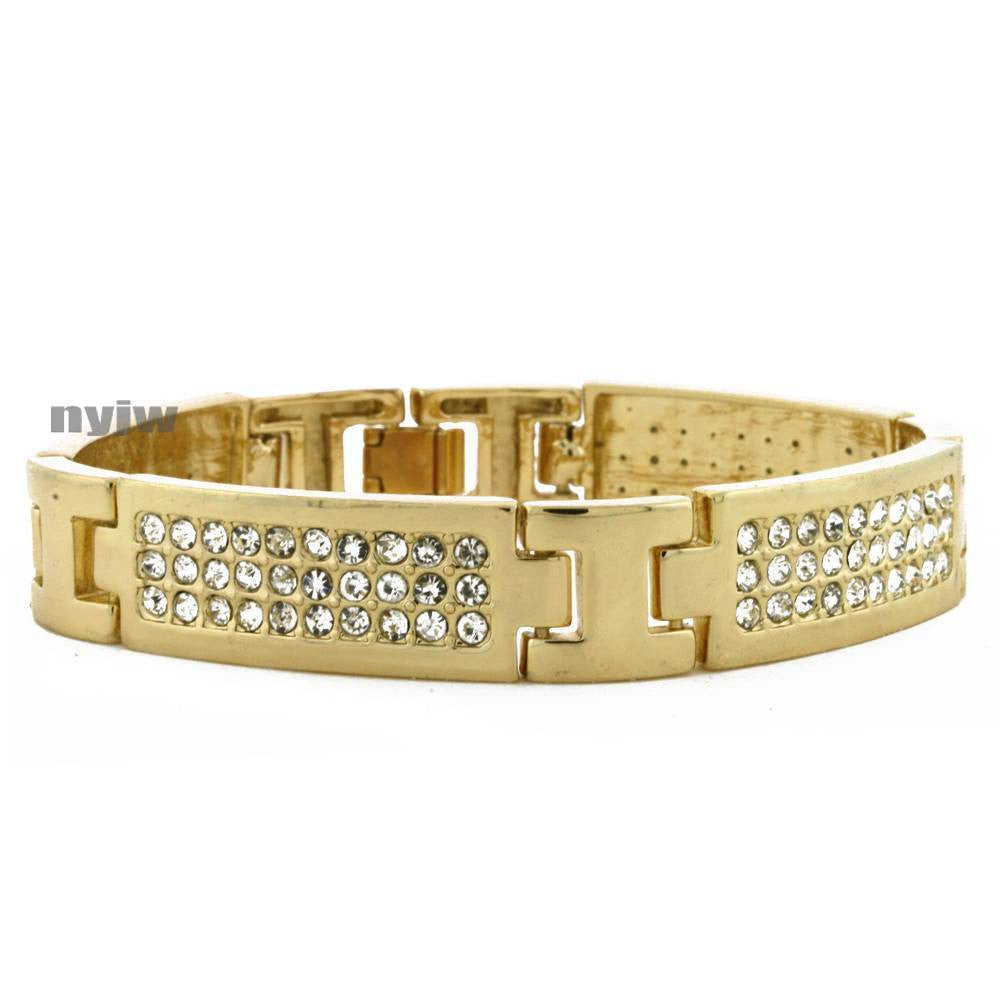 NEW SQUARE LINK GOLD PLATED MICRO PAVE SIMULATED DIAMOND 8.5 BRACELET KB020G