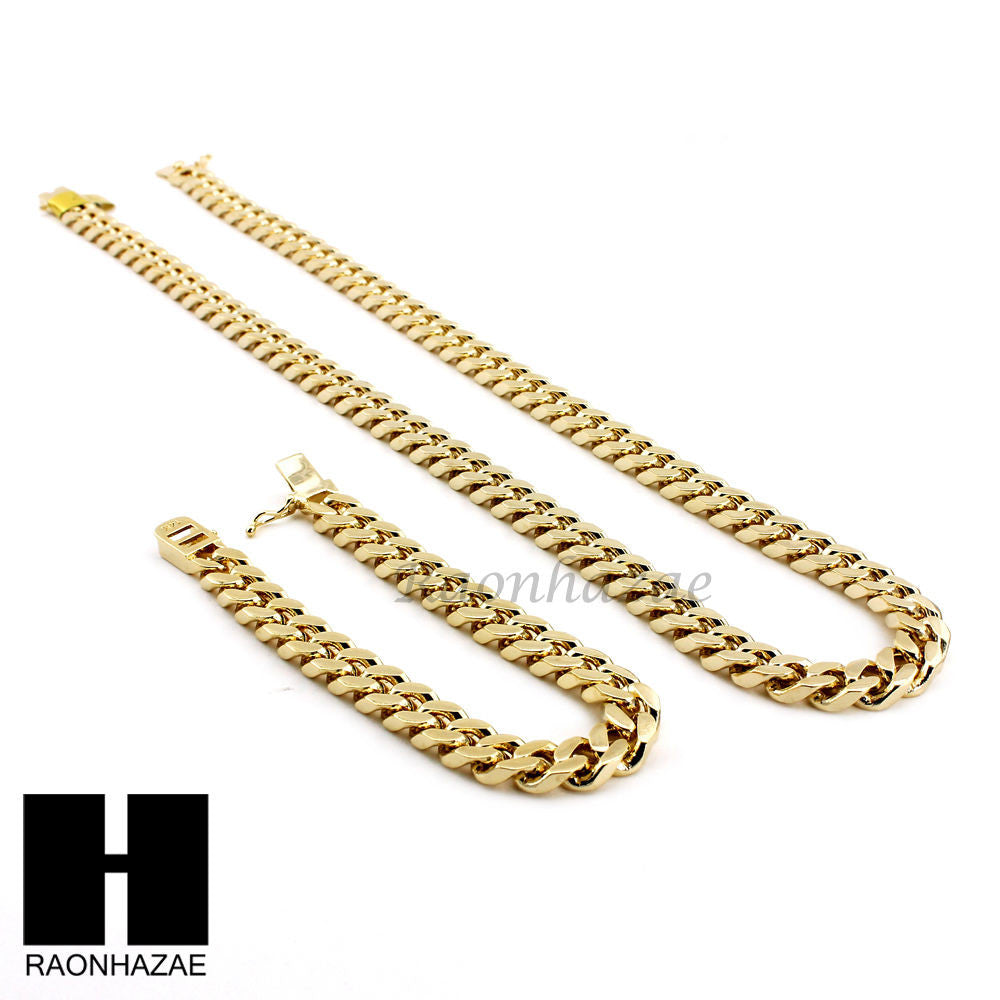 Hip Hop Men 14k Gold Finish Heavy Cuban Link Chain / Bracelet 9 ...