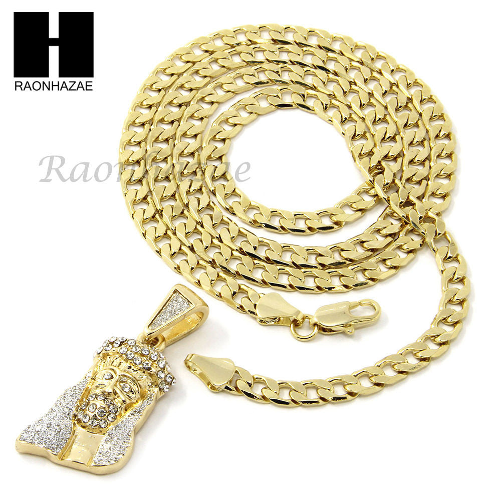 MENS HIP HOP JESUS FACE CZ PENDANT 24" CUBAN NECKLACE N023