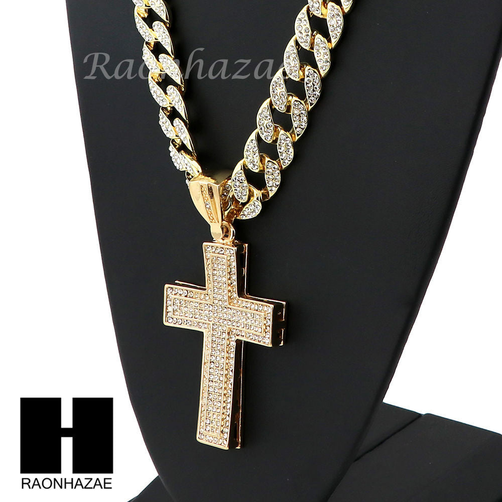 Hip Hop 14k Gold Plated 2Pac Cross PAVE Pendant 30