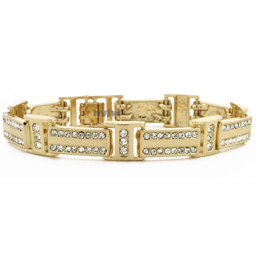 14K GOLD PLATED 2PAC MICRO PAVE CUBIC ZIRCONIA 8.5" BRACELE