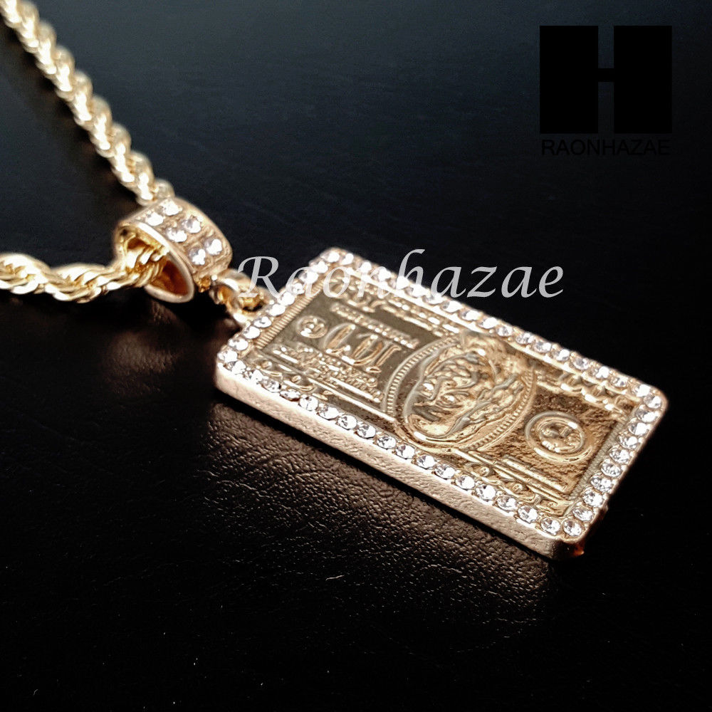 $100 HUNDRED DOLLAR BILL MONEY 30" CUBAN LINK CHAIN NECKLACE SET S89G