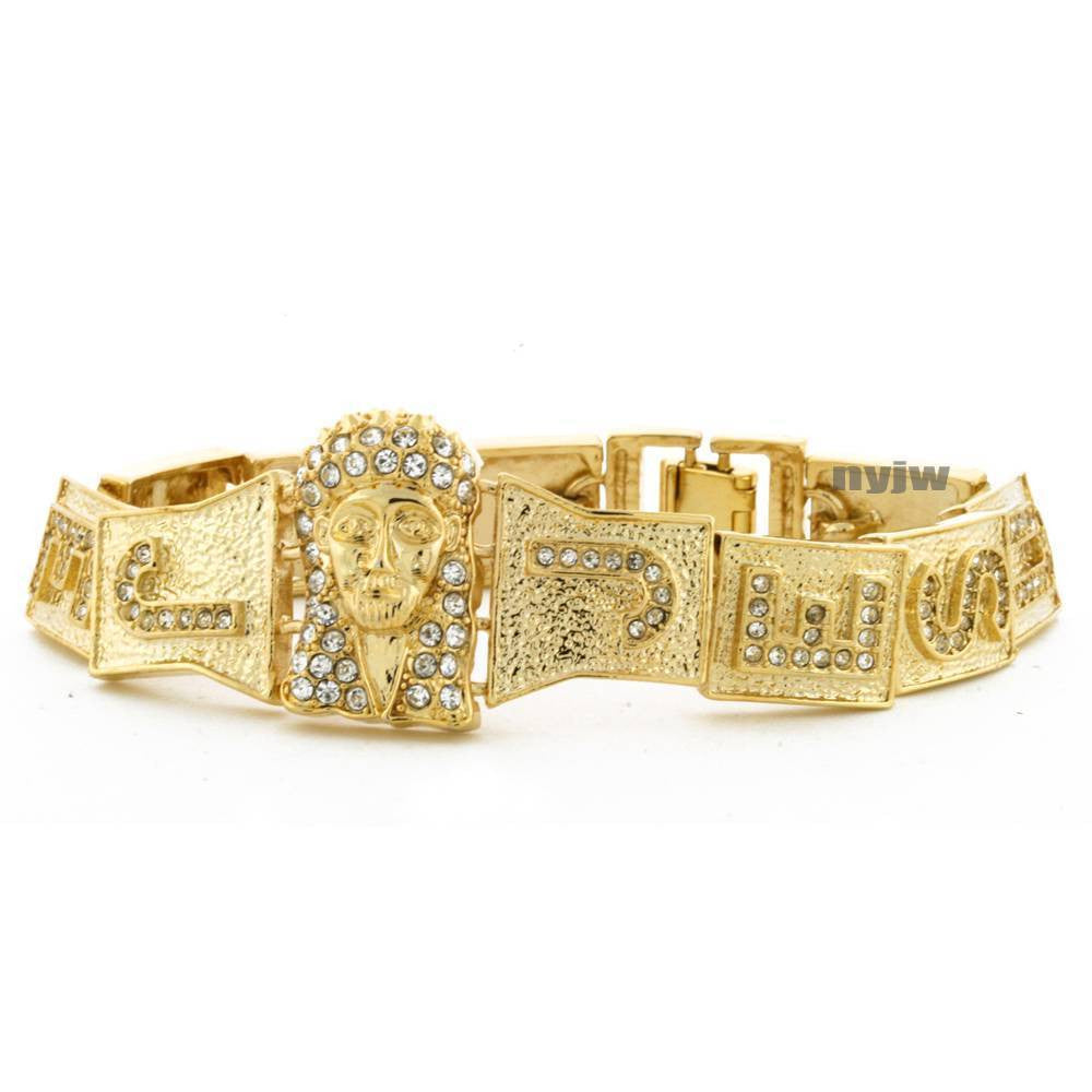 NEW JESUS FACE GOD GOLD PLATED MICRO PAVE SIMULATED DIAMOND 8.5 BRACELET KB017G