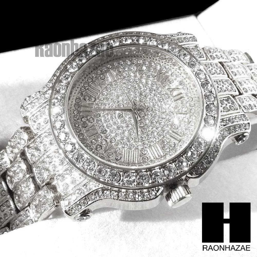 Hip Hop diamond Techno Pave Watch 30" Cuban Stone Chain Bra